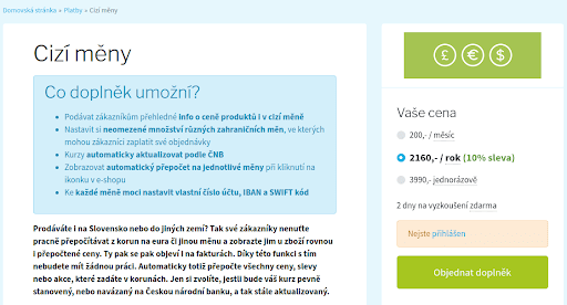 Ukázka zprovoznění cizích měn