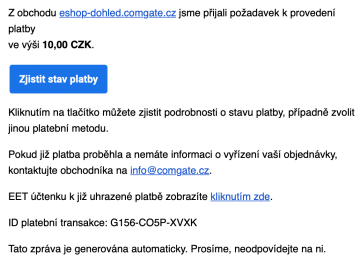 E-mail o stavu platby