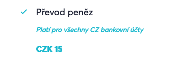 ceník převod peněz