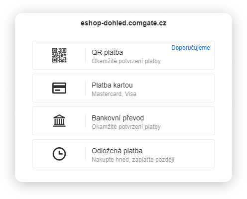 možnosti platieb cez platobnú bránu Comgate